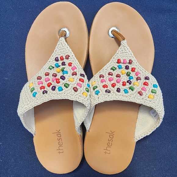 THE SAK Shana Rainbow Wood Beaded Hand Crochet Sandals & Bag Size 6 Boho Thong - Picture 8 of 16